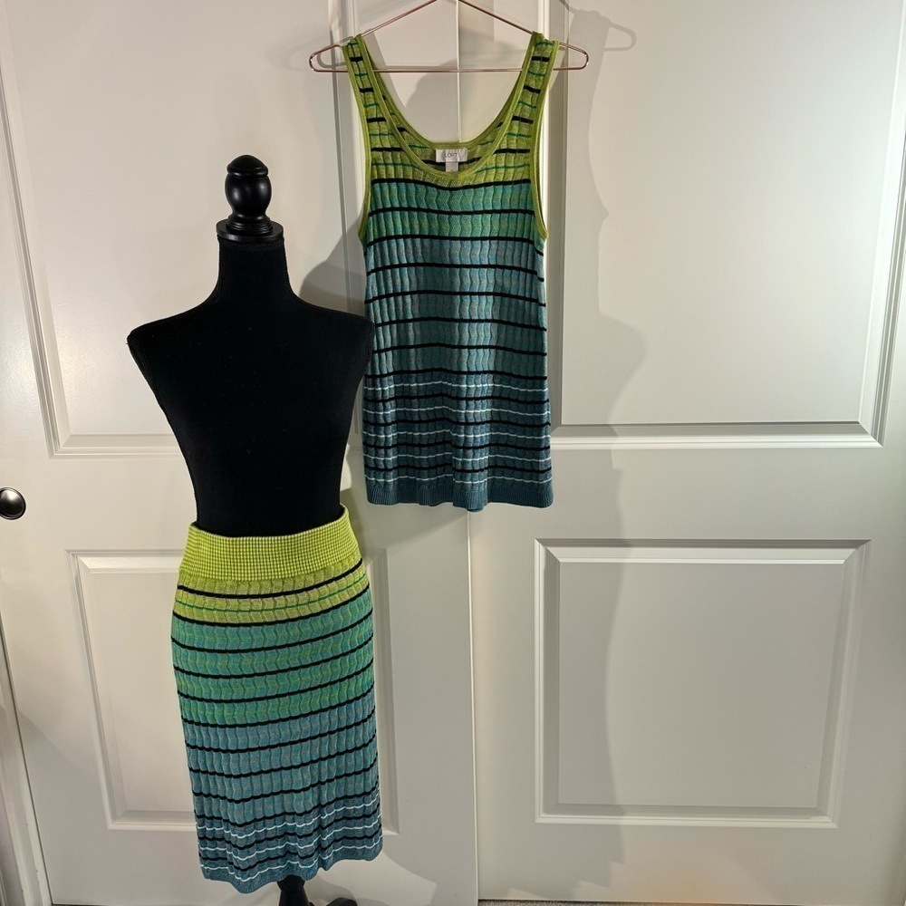 Ann Taylor Loft Lightweight Knit Skirt Set Blue/Green/Black/White Medium